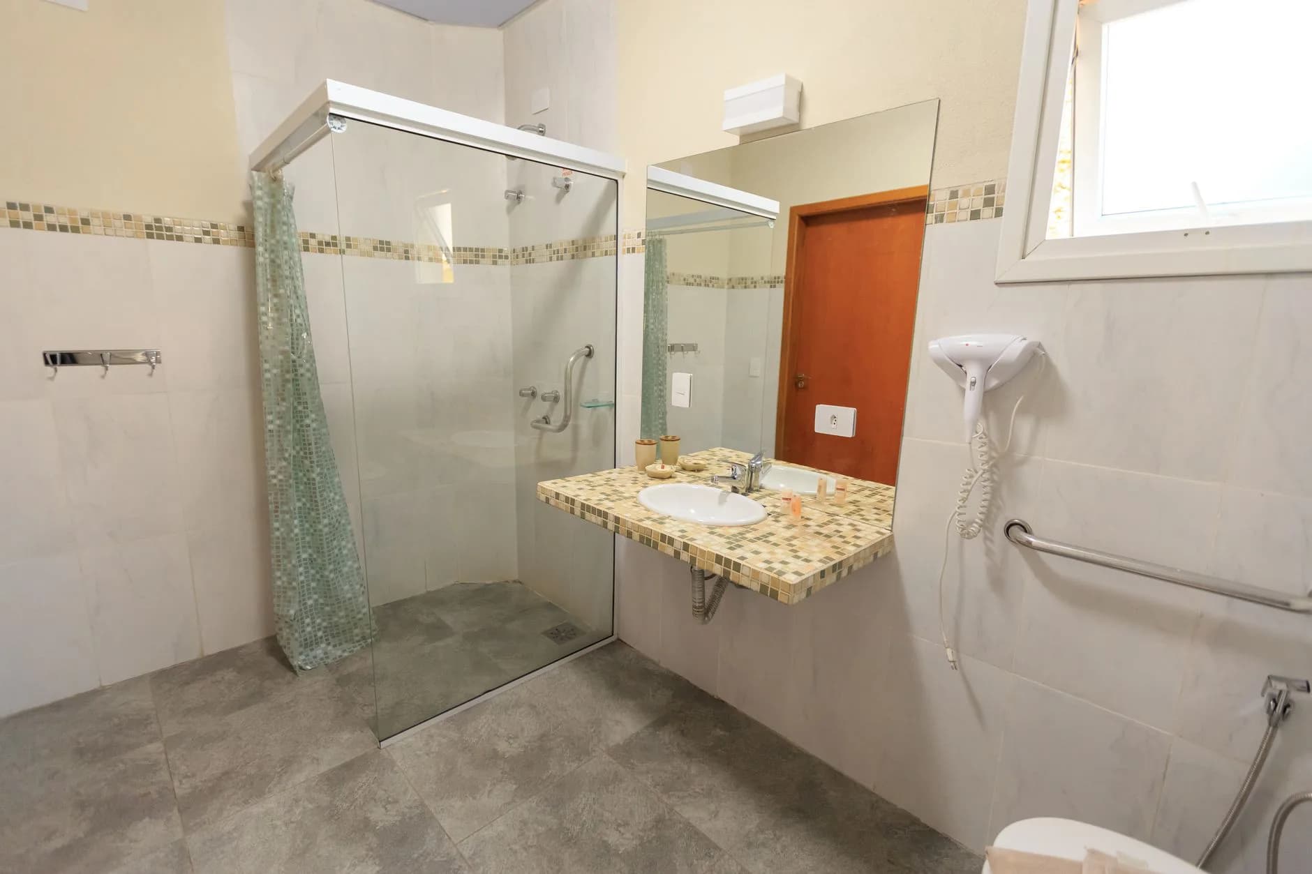 A grab rail fitted in a shower