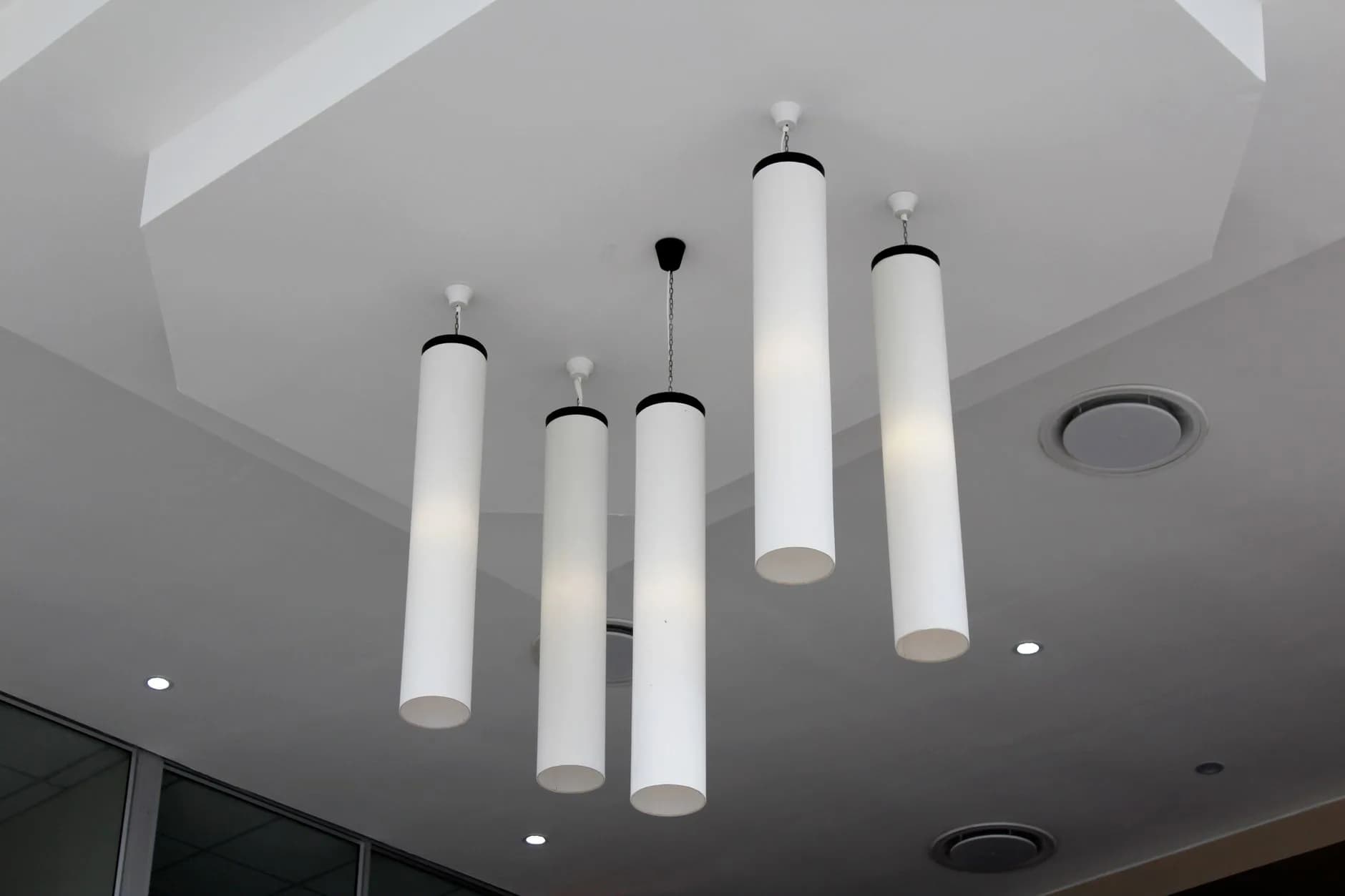 Downlights set into a ceiling