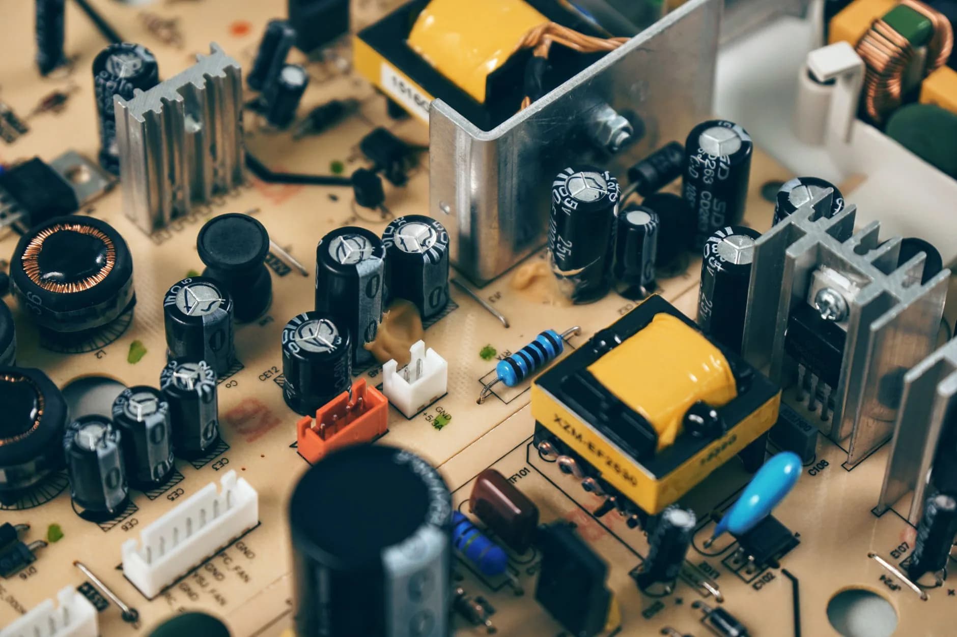 Electrical components inside an opened unit