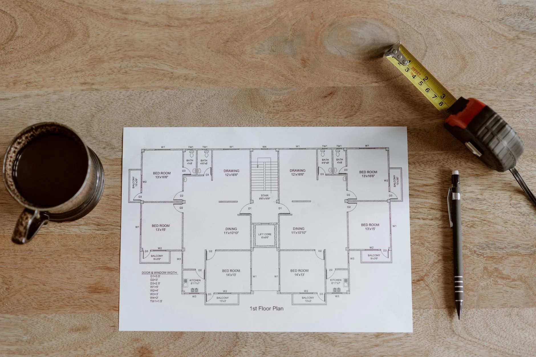 House plans laid out on a table