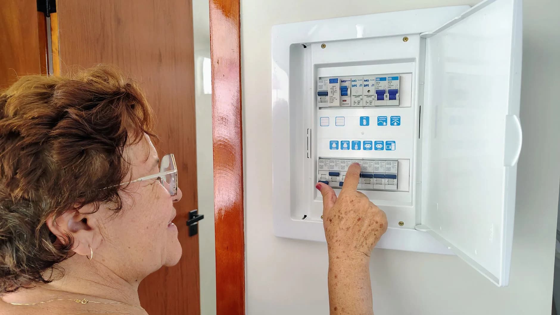 An electrical panel with the cover off