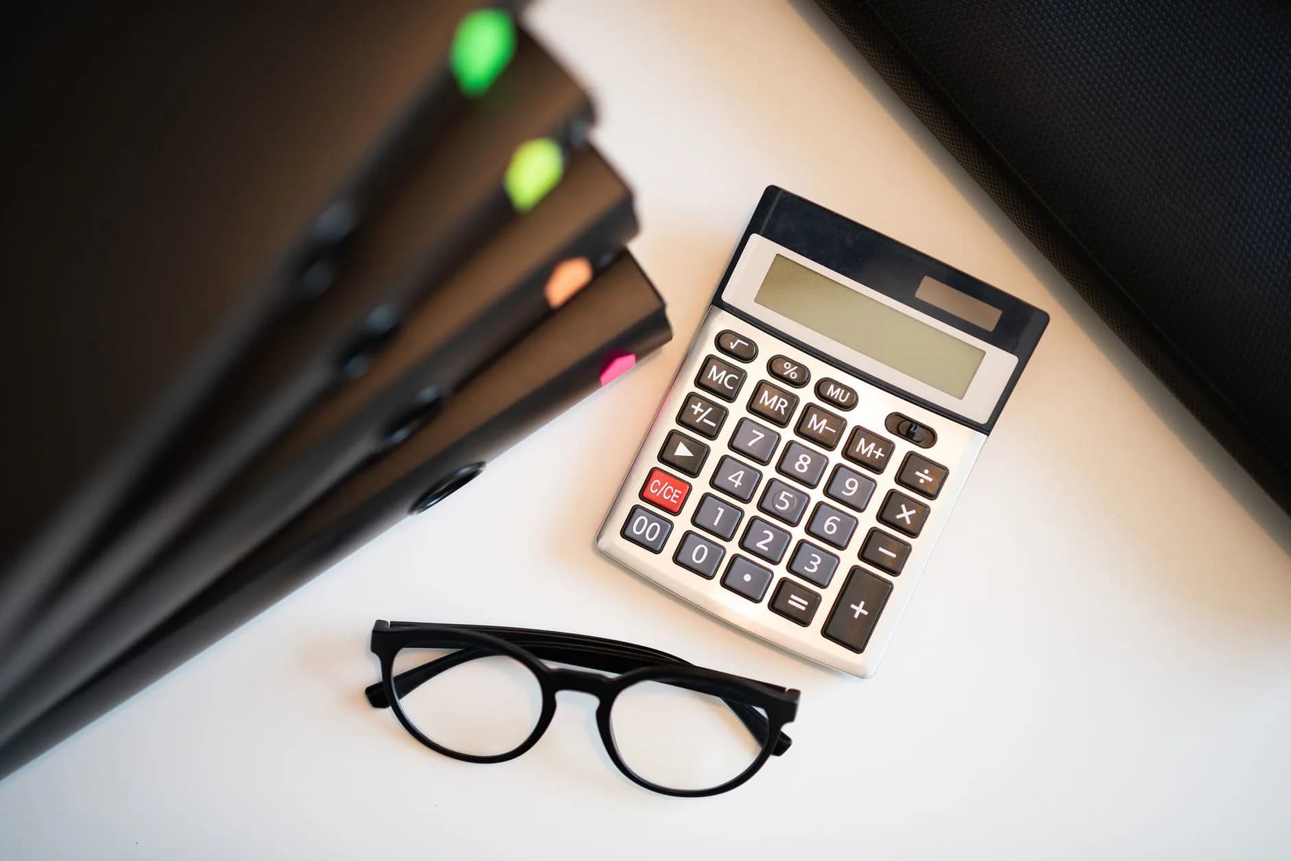A calculator on a desk