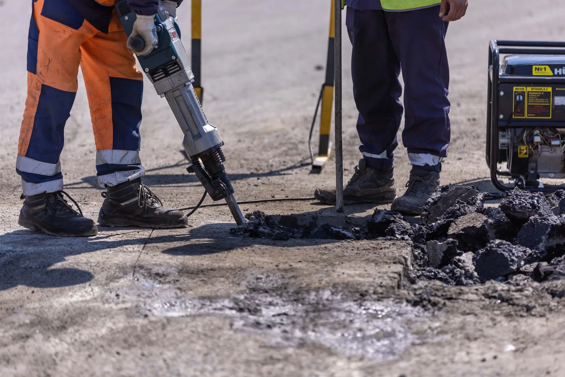 Concrete being broken up