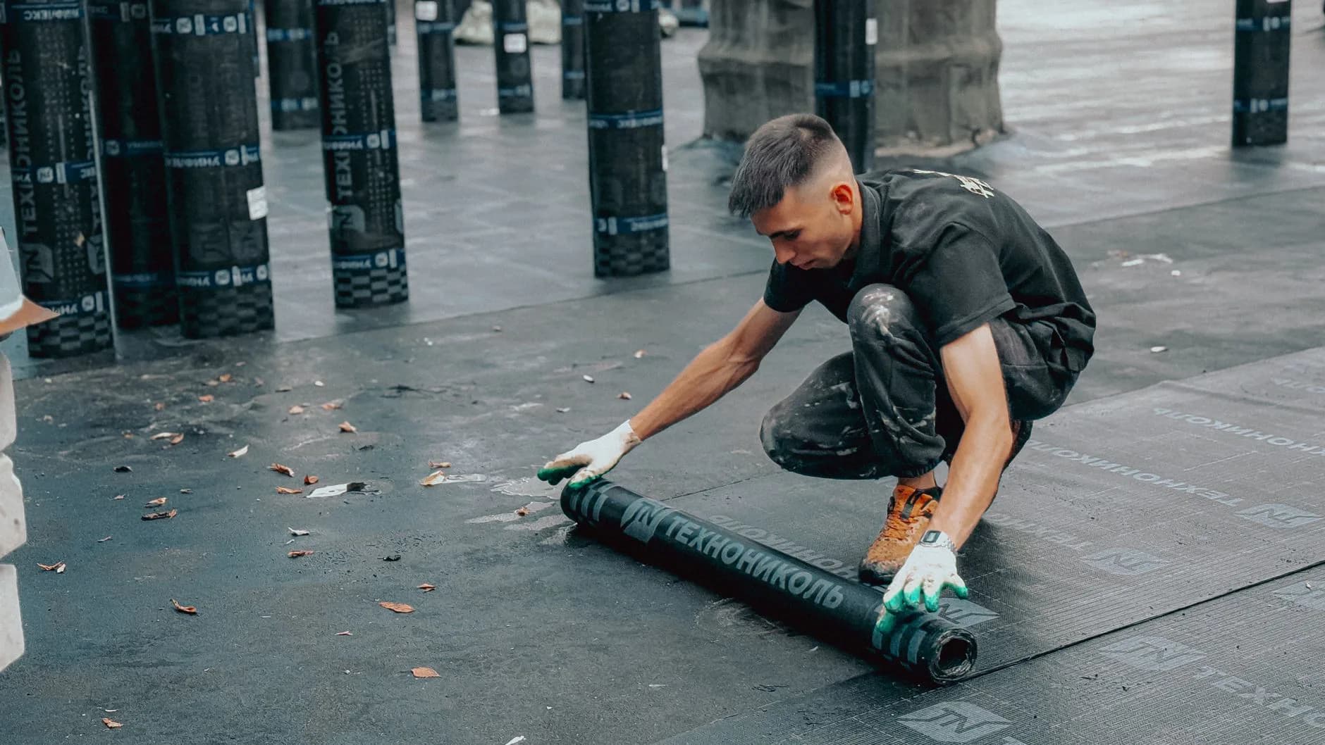 A waterproofing layer being applied
