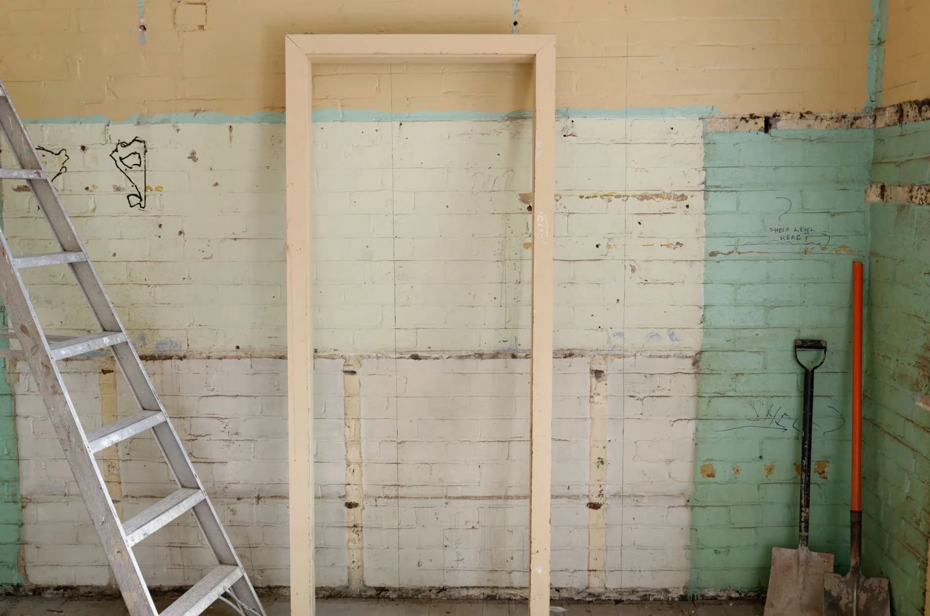 A bathroom stripped to the studs