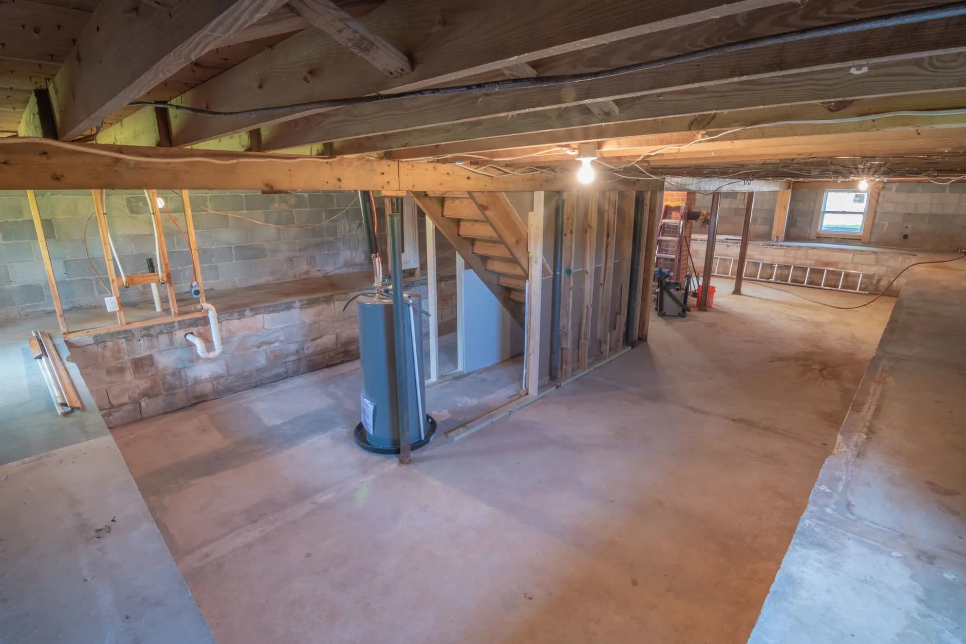 An unfinished basement