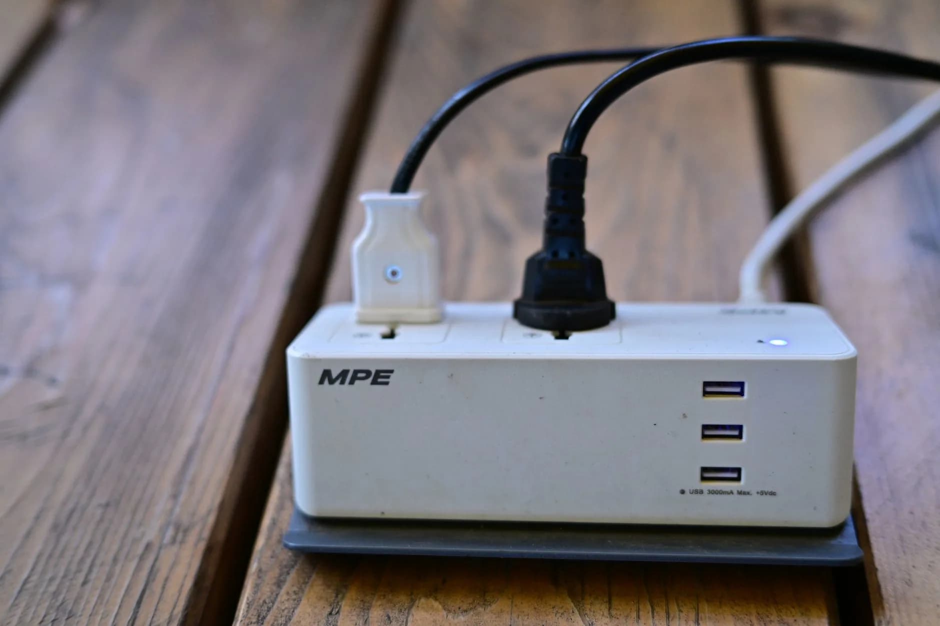 A power strip and cables