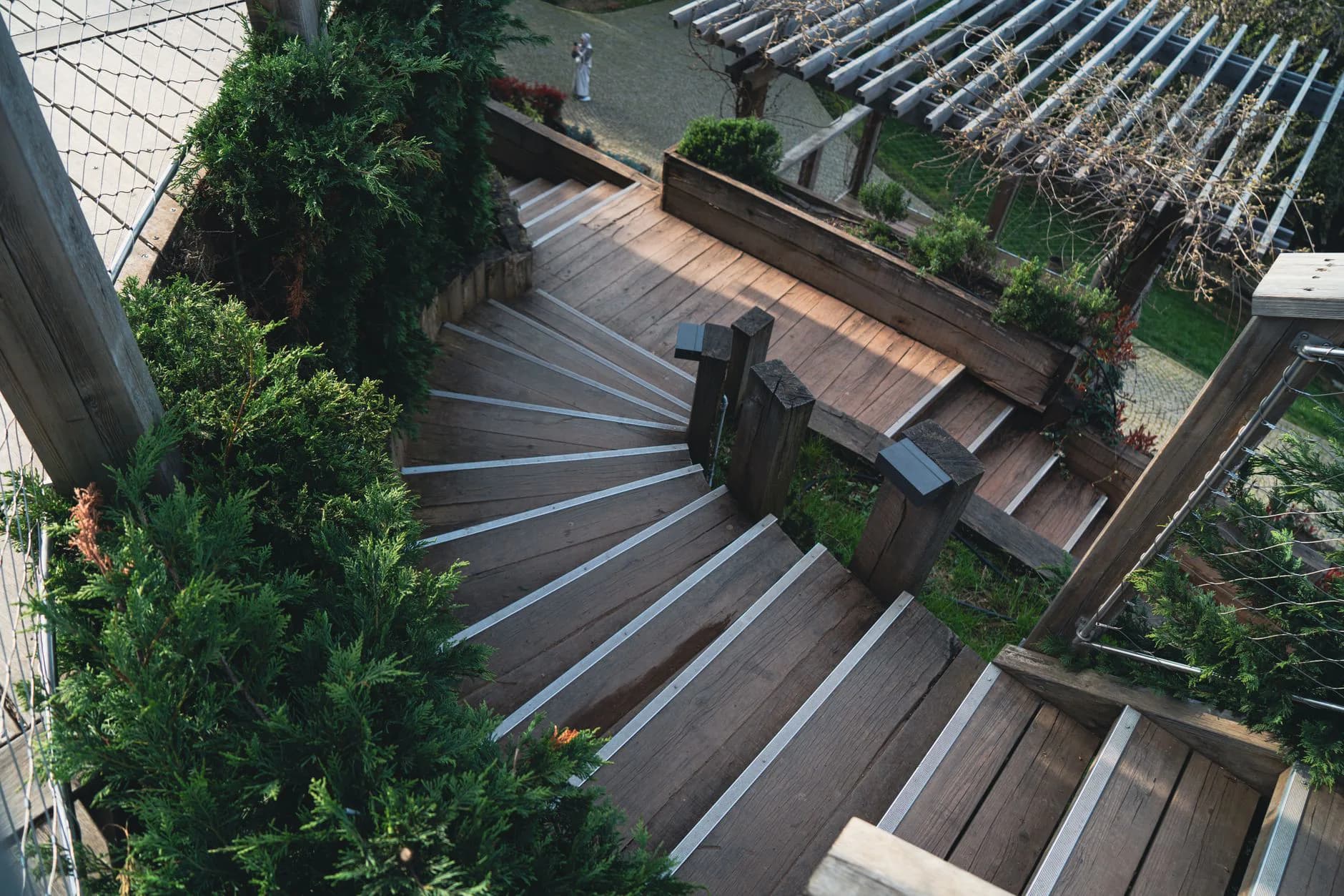 Deck stairs and a handrail