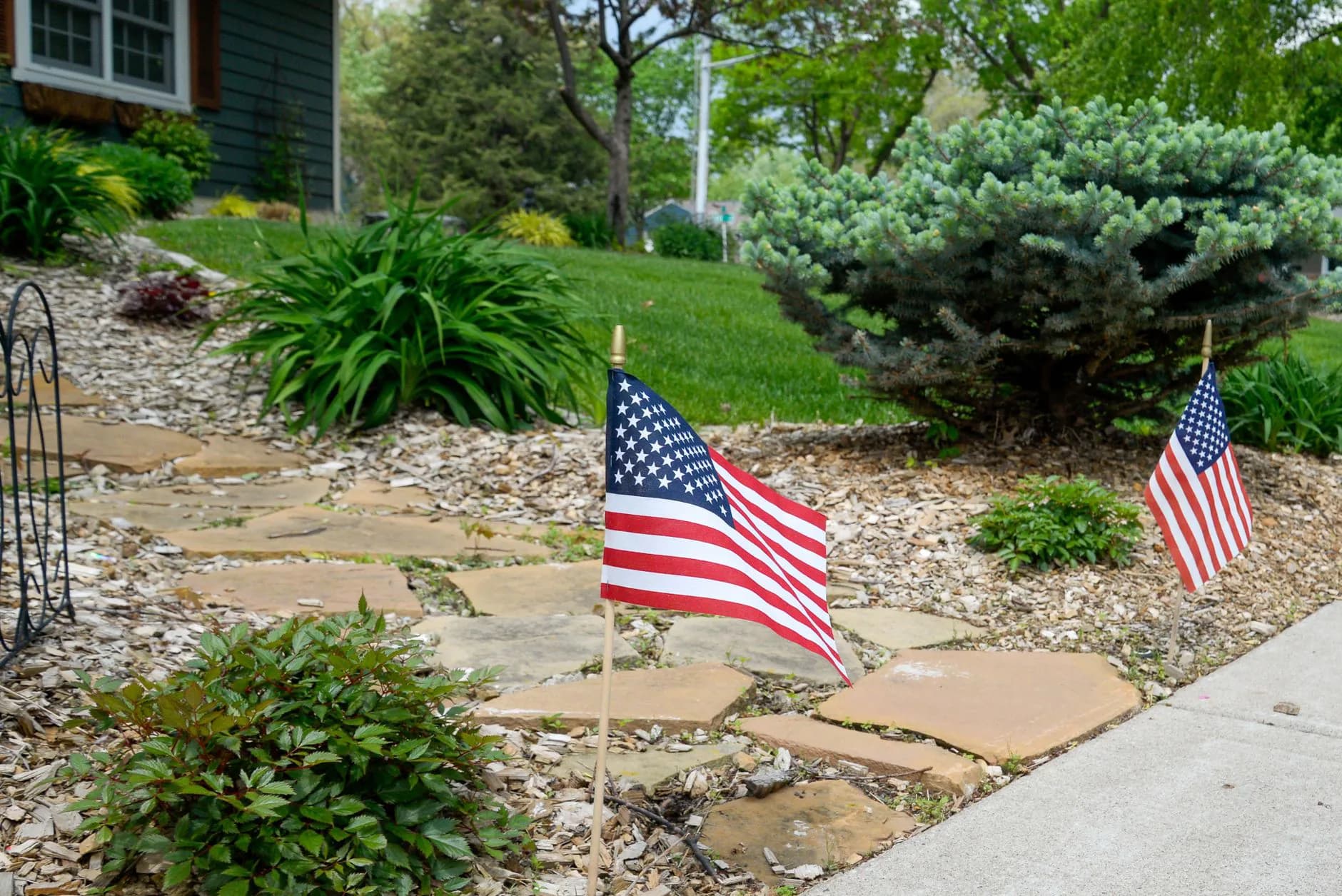 A natural stone path through a garden